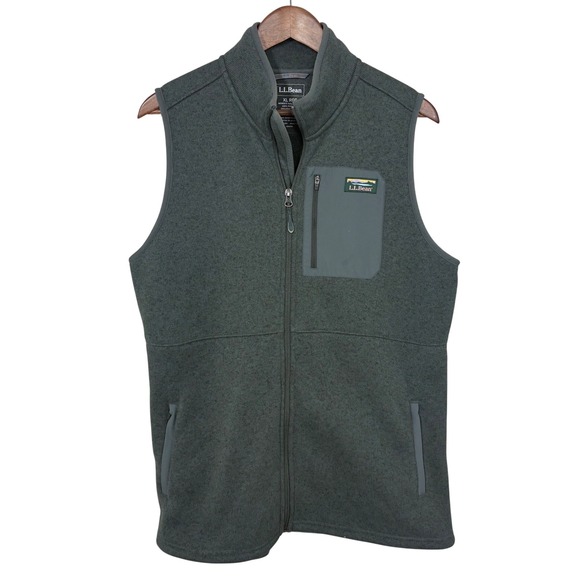 L.L.Bean Jackets & Blazers - LL Bean Sweater Fleece Vest XL Green Heather‎ Full Zip Pocket Gorpcore Prep